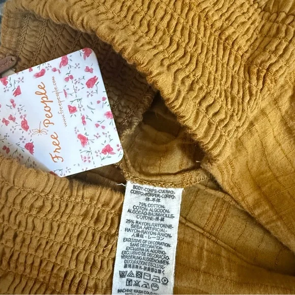 Free People Eva Embroidered Pants Set Deep Gold NWT Size Small